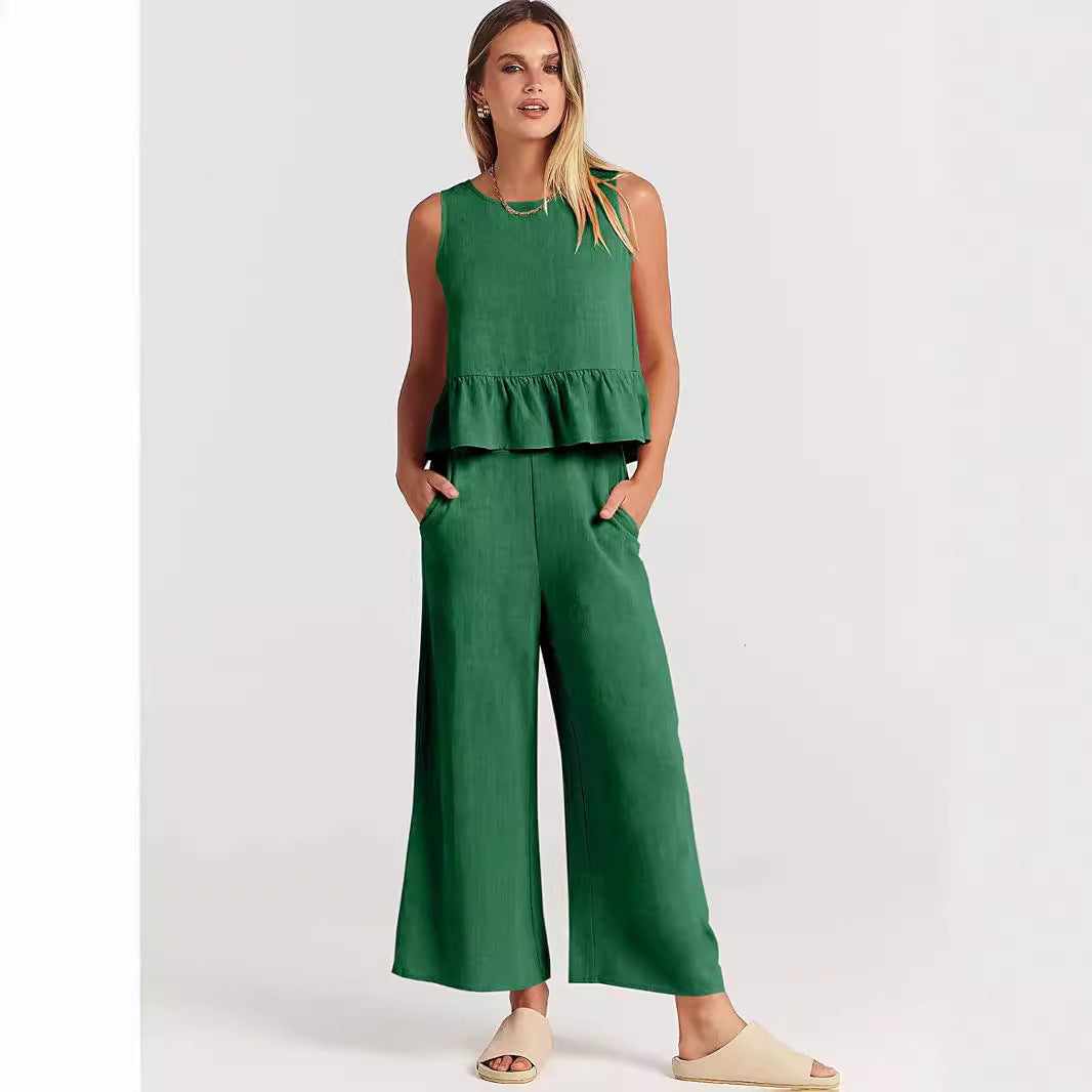 Damen Lässiger Peplum-Jumper mit weit geschnittenen Hosen EB