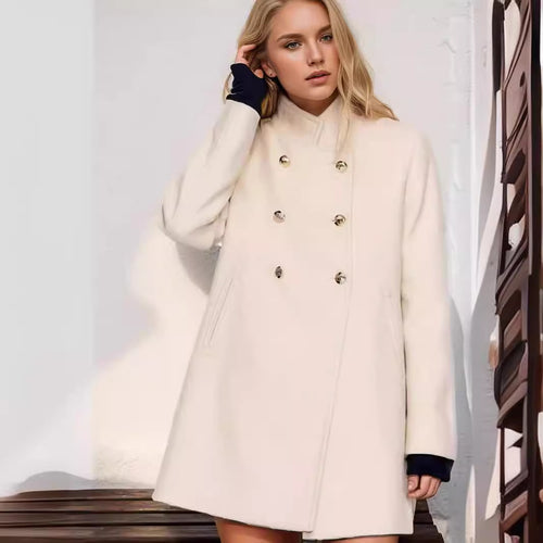 Damen eleganter Duffle-Mantel mit doppelter Knopfleiste und luxuriösen Details EB