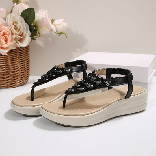 Damen Sandalen mit floralem Dekor und komfortablem Wedge-Design EB