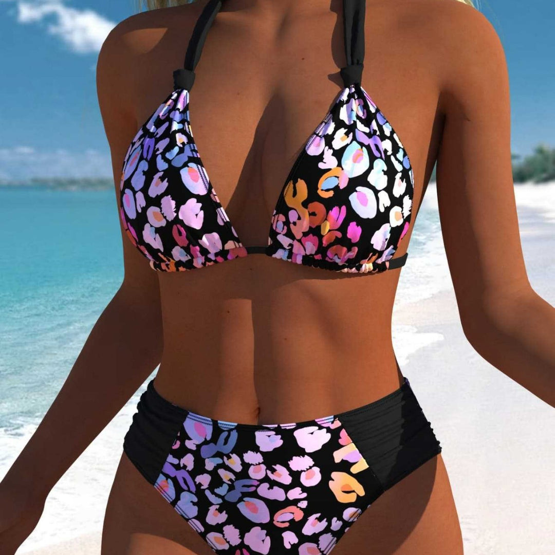 Damen Wickel-Bikini-Set mit floralem Design und hohem Bund EB