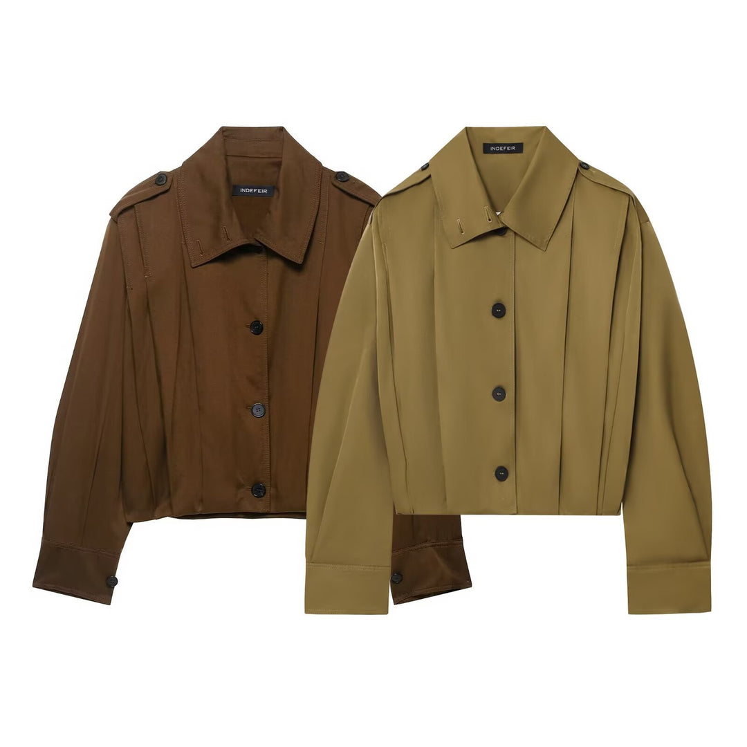 Damen modische cropped Jacke mit dekorativen Knopfdetails EB