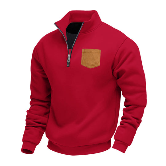 Herren Fleece-Pullover mit hohem Kragen und praktischer Brusttasche EB