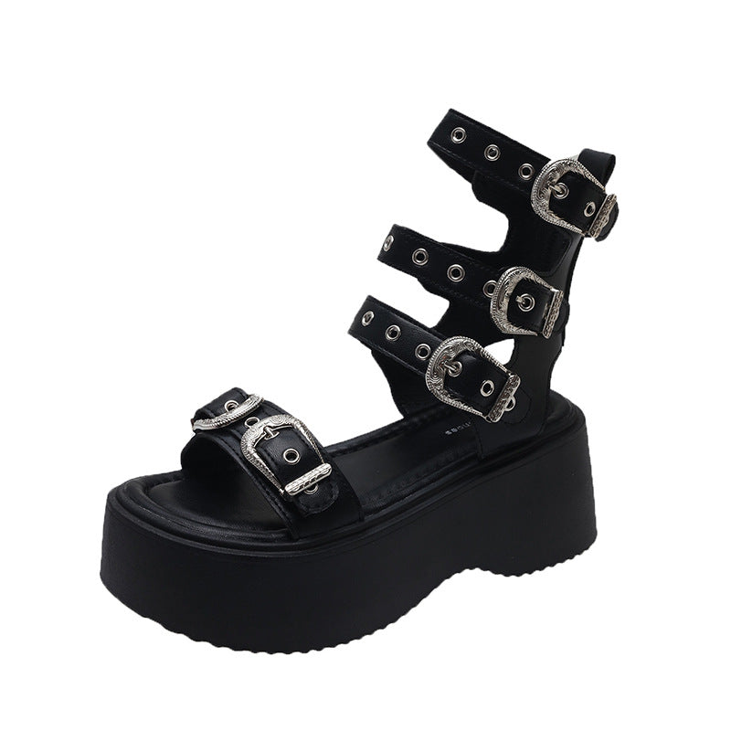 Damen Plateau-Sandalen mit dekorativen Schnallen und rutschfester Sohle EB