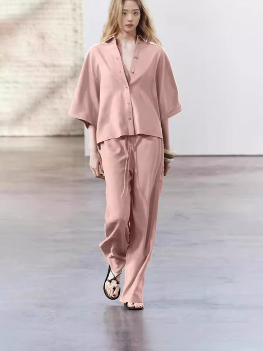 Damen elegantes Blusen und Hose Ensemble aus atmungsaktivem Stoff EB