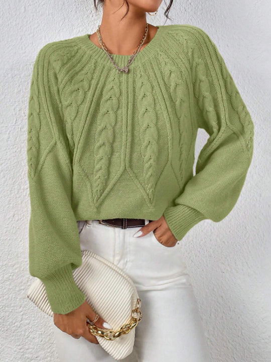 Damen Strickpullover mit Zopfmuster und weitem Schnitt EB