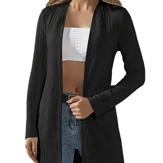 Damen Elegante lange Jacke mit feinem Strukturdesign und offenem Schnitt EB