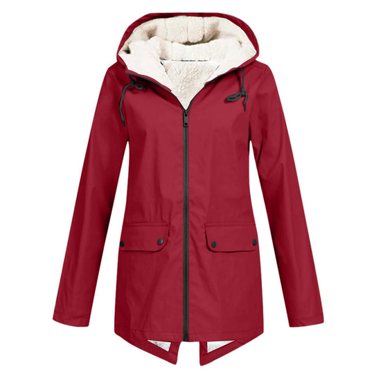 Damen Wasserabweisende Übergangsjacke mit warmem Fleece-Futter und verstellbarem Kapuzenkragen EB