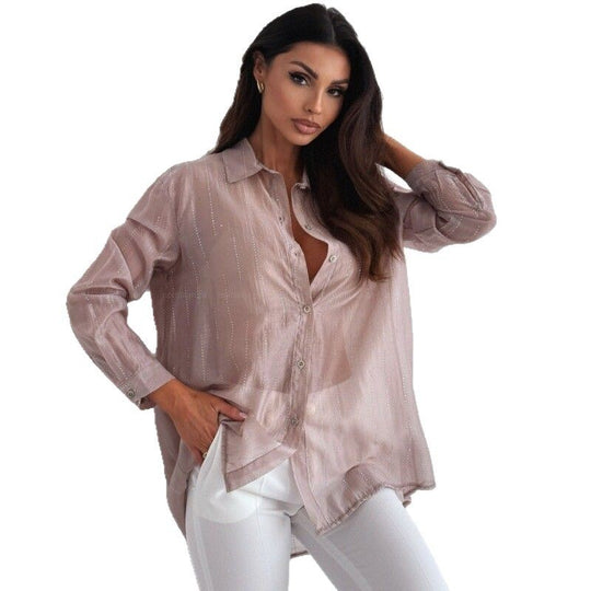 Damen lässige Bluse mit filigranem Glanz EB
