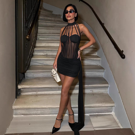 Damen Corsage mit transparenten Details und verführerischem Schlitzdesign EB