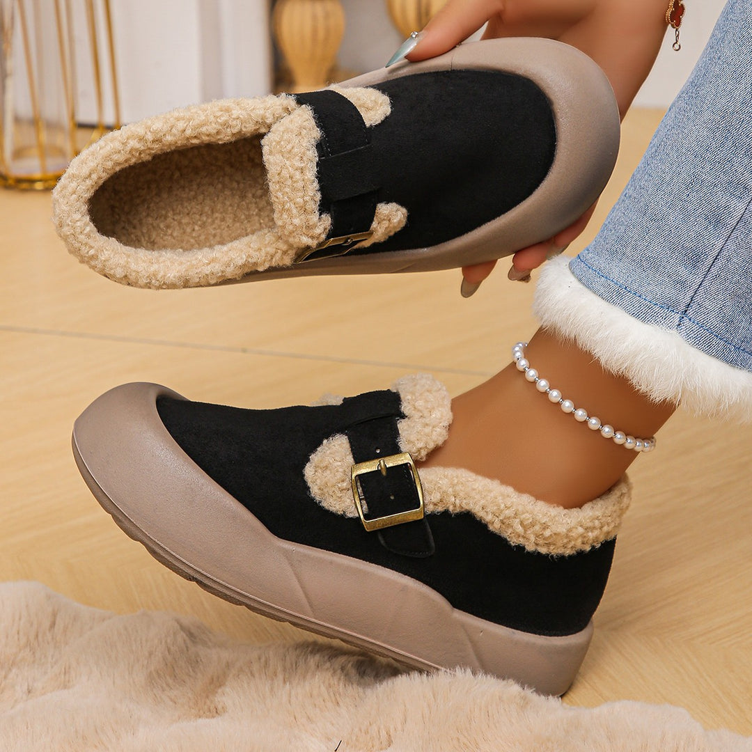Damen Hüttenschuhe mit warmem Fleecefutter und modischem Schnallen-Detail EB