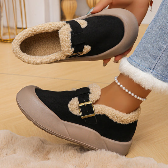 Damen Hüttenschuhe mit warmem Fleecefutter und modischem Schnallen-Detail EB