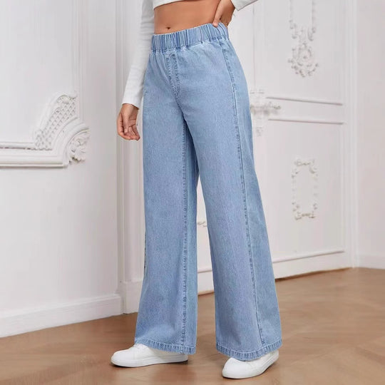 Damen Weite Denim-Hose mit elastischem Bund und lässigem Schnitt EB