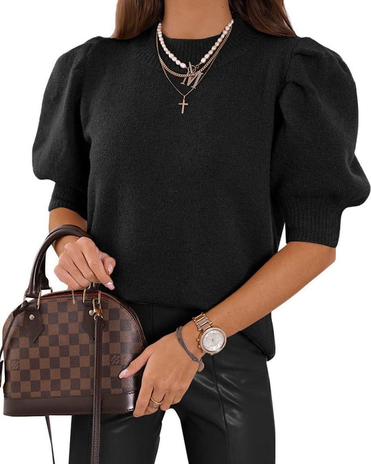 Damen Puffärmel Strickpullover EB