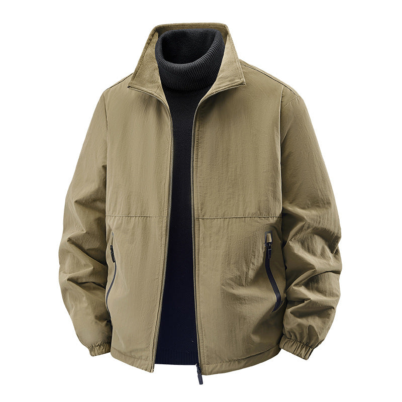 Men's  minimalist stand-collar travel jacket with sealed zip pockets and elastic cuffs EB