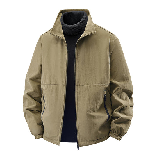 Men's  minimalist stand-collar travel jacket with sealed zip pockets and elastic cuffs EB