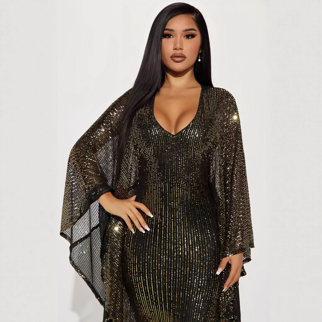 Damen Glamouröses Abendkleid mit funkelnden Pailletten und weitem Saum EB