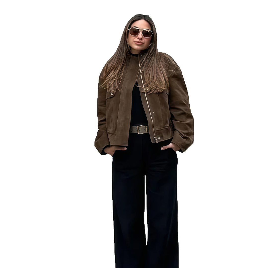 Damen Elegante Kunstlederjacke mit modernem Stehkragen EB