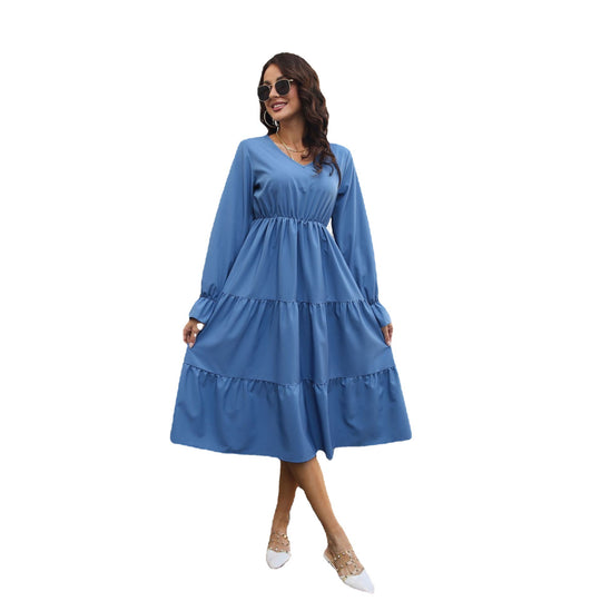 Damen Midi-Kleid mit voluminösen Rüschendetails und tailliertem Schnitt EB