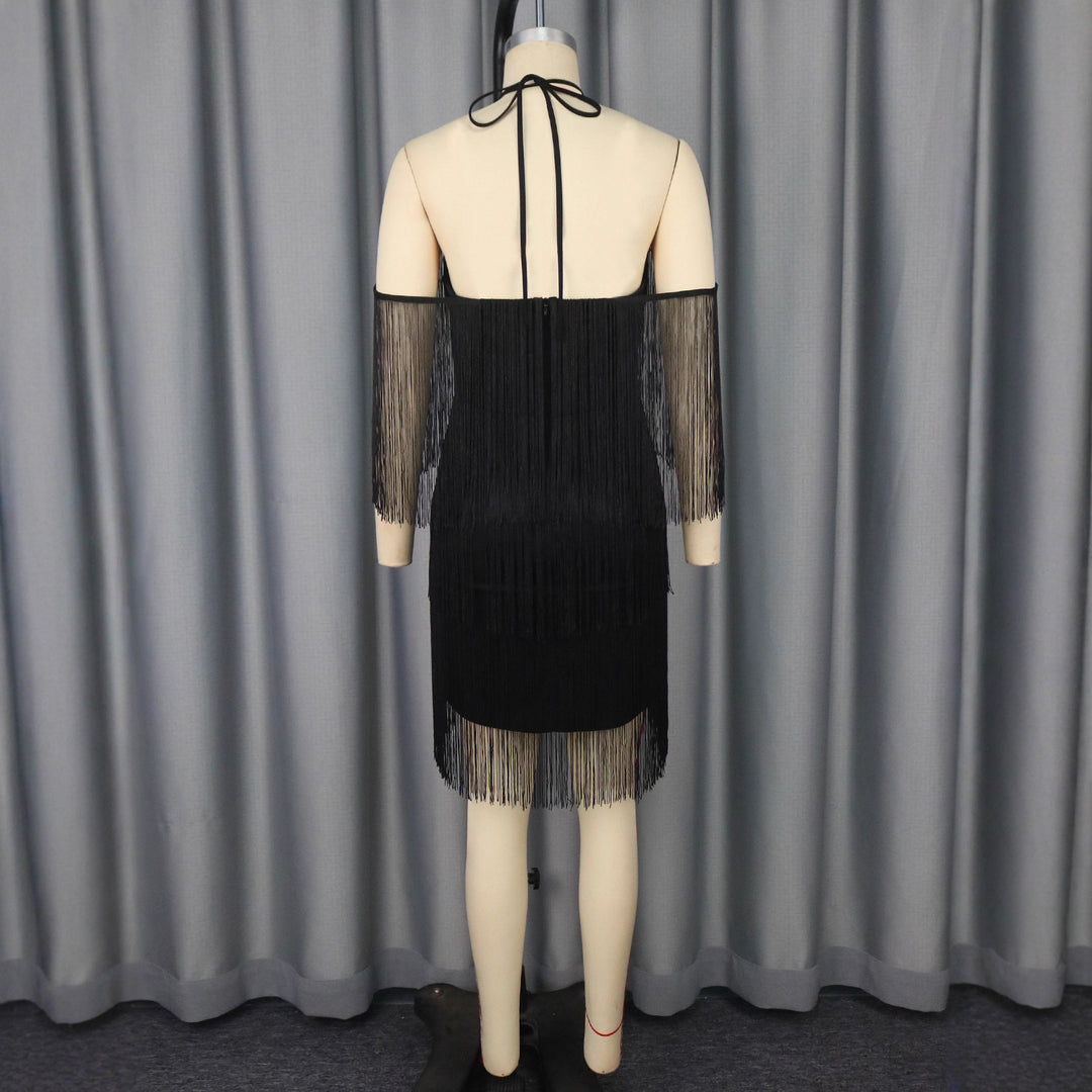 Damen Fransen Cocktailkleid mit trägerlosem Design EB
