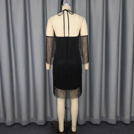 Damen Fransen Cocktailkleid mit trägerlosem Design EB