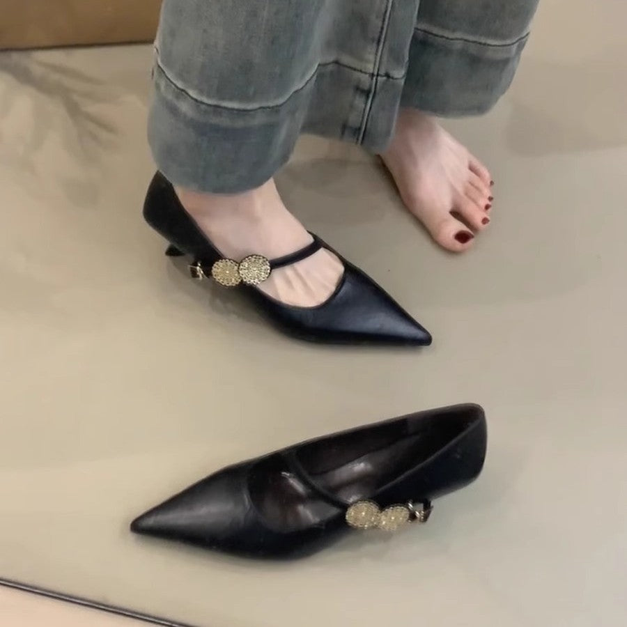 Damen elegante Mary Jane Pumps mit modischen Strassakzenten EB
