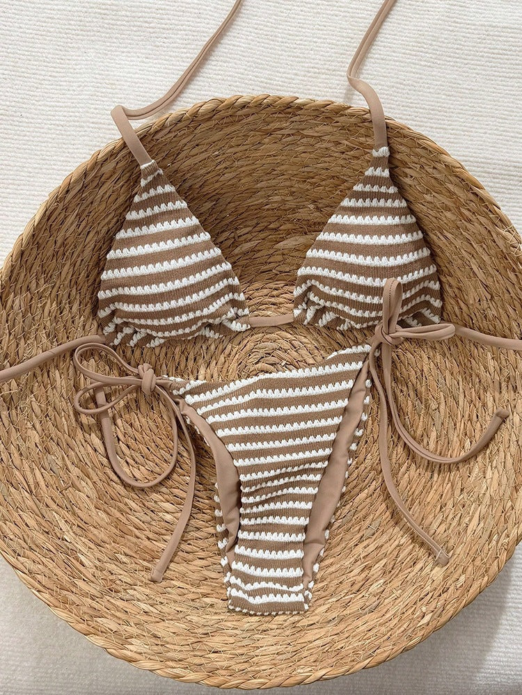 Damen Triangel-Bikini-Set mit verstellbaren Trägern und verspieltem Muster EB