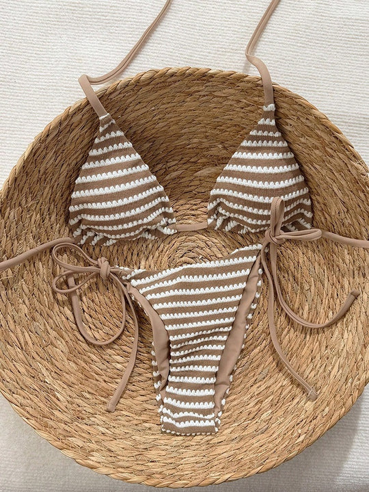 Damen Triangel-Bikini-Set mit verstellbaren Trägern und verspieltem Muster EB