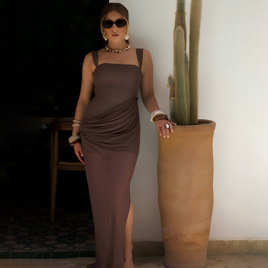 Damen Maxikleid mit elegantem Wickeldesign und verführerischem Schlitz EB