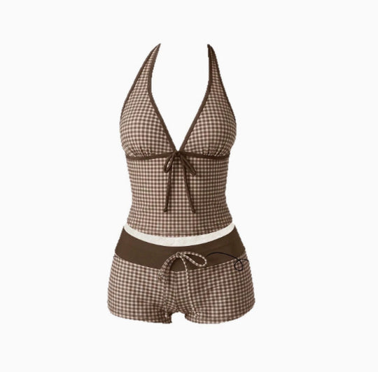 Damen Tankini mit modischem Punktmuster und verstellbarem Halter EB