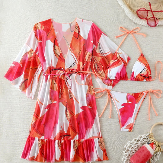 Damen Bikiniset mit floralem Kaftan EB