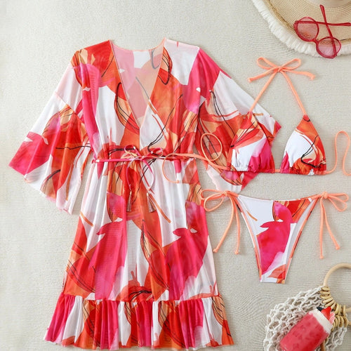 Damen Bikiniset mit floralem Kaftan EB