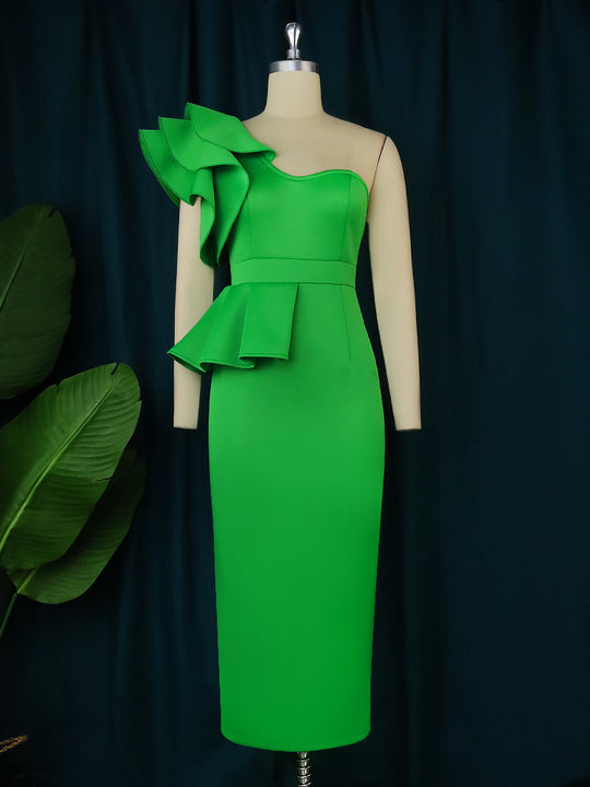 Damen Figurbetontes Kleid mit asymmetrischem Volant EB