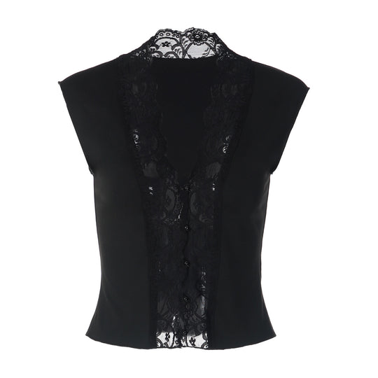 Damen Elegantes Spitzenoberteil mit tiefem V-Ausschnitt EB