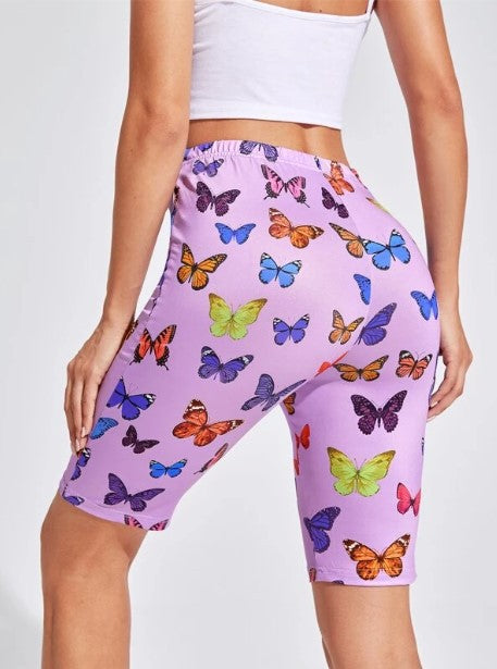 Damen Radhosen mit buntem Schmetterlingsdruck EB