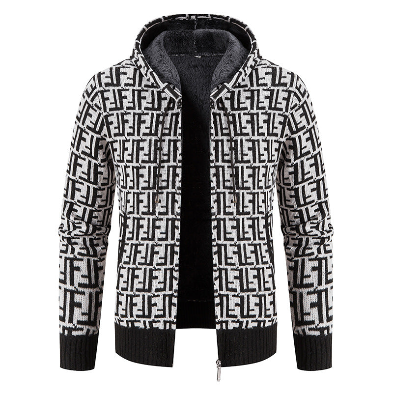 Herren Hochwertige Strickjacke mit modernem Muster und Kapuze EB