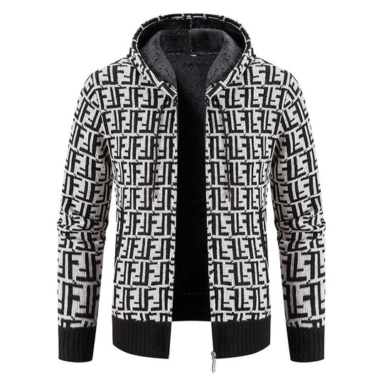 Herren Hochwertige Strickjacke mit modernem Muster und Kapuze EB