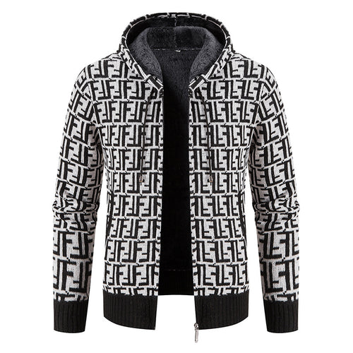 Herren Hochwertige Strickjacke mit modernem Muster und Kapuze EB