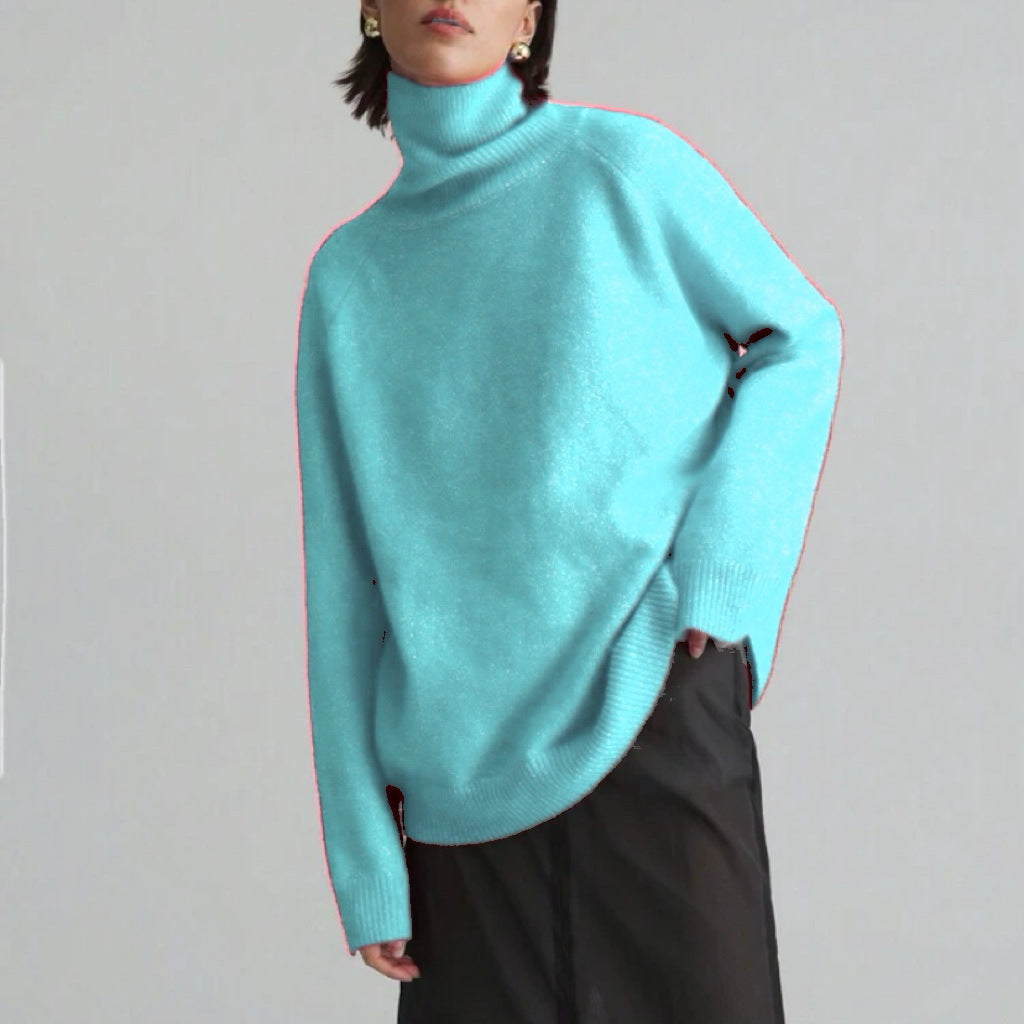 Damen Modischer Rollkragenpullover mit Oversized-Schnitt und feiner Struktur EB