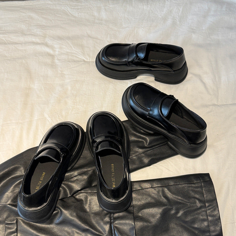 Damen modische Loafers mit dickem Plateau-Heel und elegantem Lederfinish EB