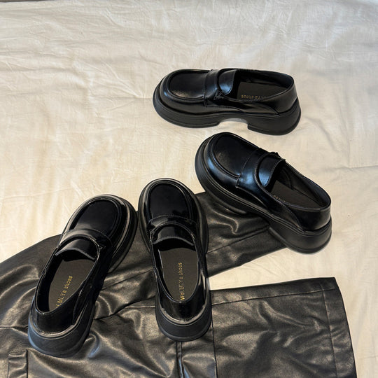 Damen modische Loafers mit dickem Plateau-Heel und elegantem Lederfinish EB