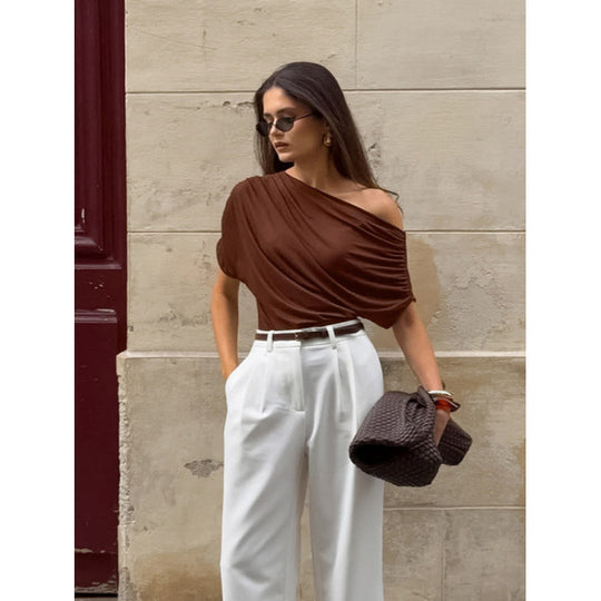 Damen asymmetrisches Oberteil mit lässigem Drapierungsdesign EB
