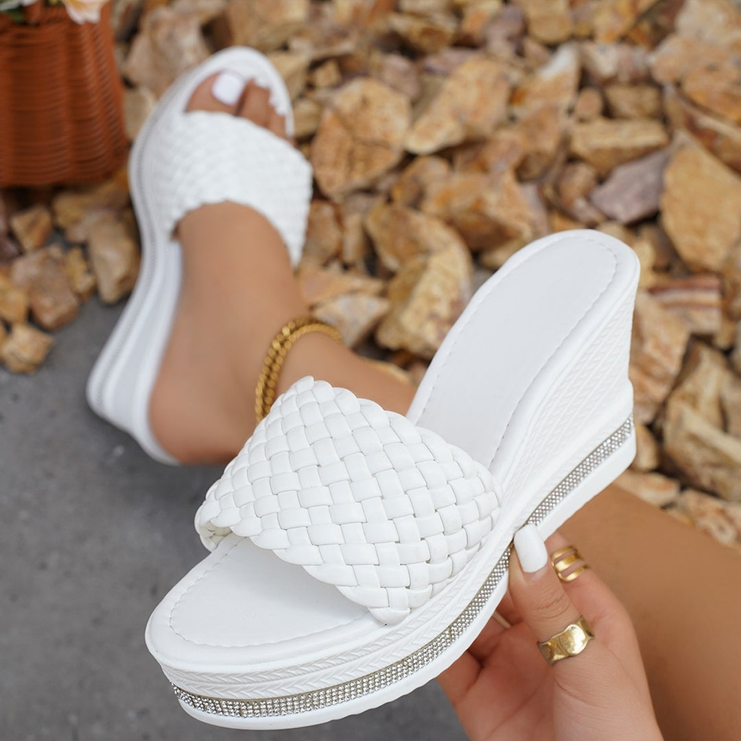 Damen Wedge-Pantoletten mit offener Zehenpartie und glitzerndem Akzent EB