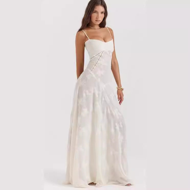 Damen elegantes Abendkleid mit feinen Spitzenverzierungen und Spaghettiträgern EB