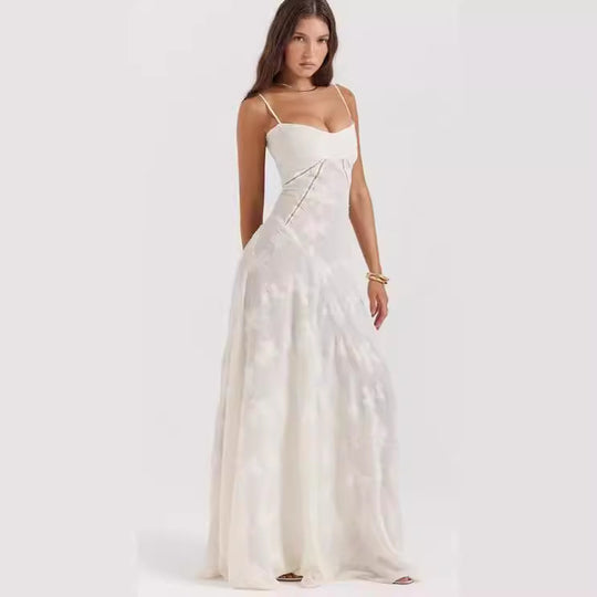 Damen elegantes Abendkleid mit feinen Spitzenverzierungen und Spaghettiträgern EB