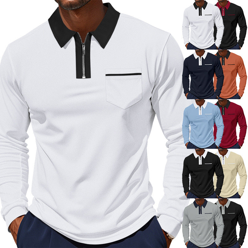 Herren nan langärmeliges Polo mit halbem Reißverschluss, aufgesetzter Brusttasche und feiner Strukturjersey-Qualität EB