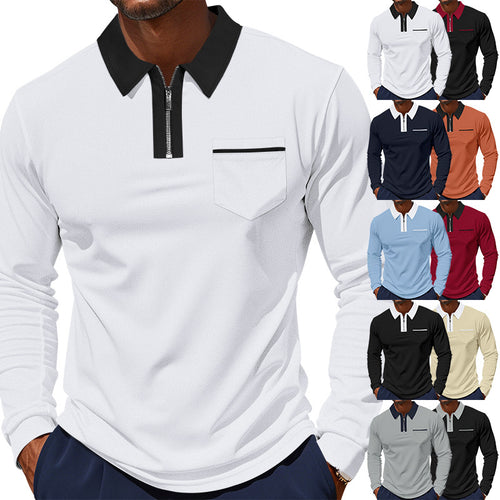 Herren nan langärmeliges Polo mit halbem Reißverschluss, aufgesetzter Brusttasche und feiner Strukturjersey-Qualität EB