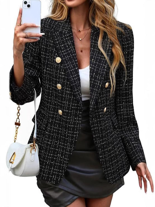 Damen Klassischer Double-Breasted Blazer mit goldenen Knöpfen EB