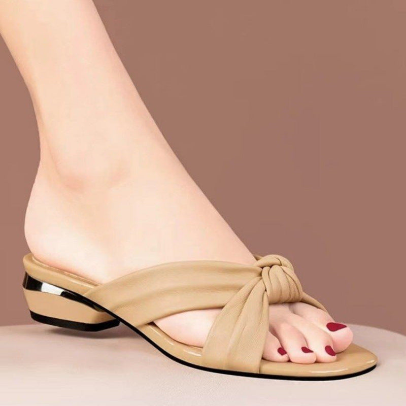 Damen Slipper mit angesagtem Knotendesign und komfortablem Blockabsatz EB