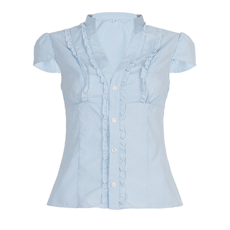 Damen Blusen Top mit Rüschendetails und figurbetontem Schnitt EB