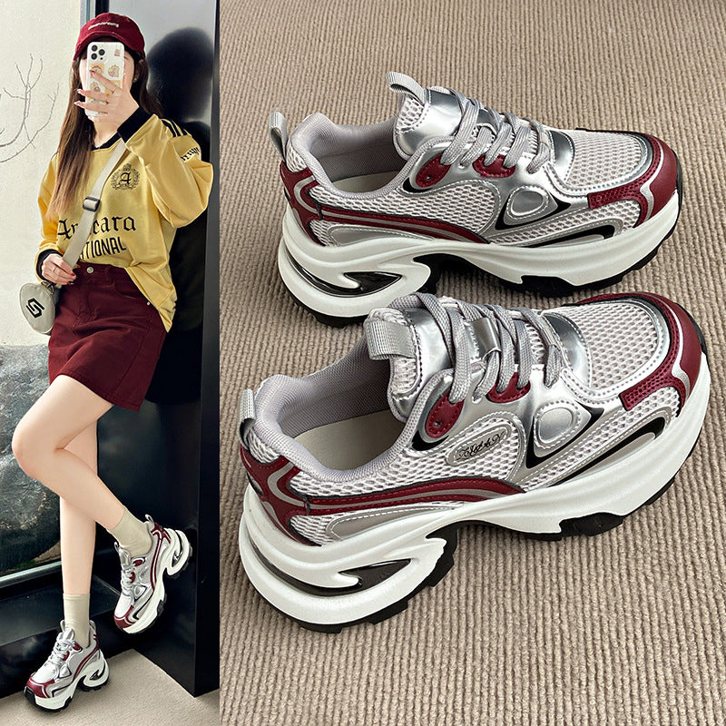 Damen sportive Chunky Sneakers mit atmungsaktivem Mesh-Obermaterial und dämpfender Sohle EB